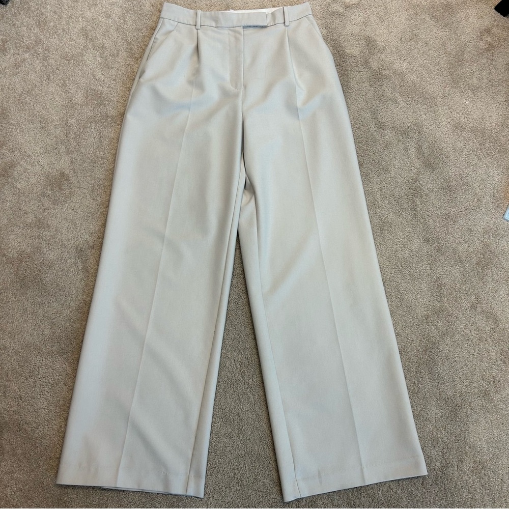 Zara light gray high waisted pleated wide leg trouser dress pants Sz M - Picture 2 of 12